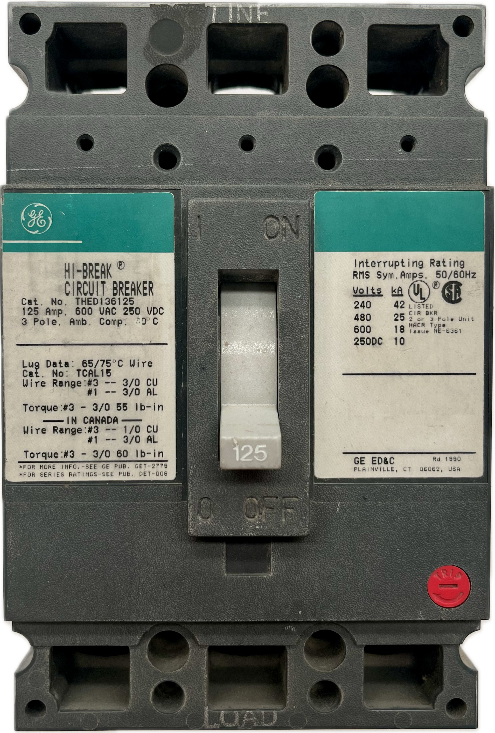Featured image for “THED136125WL Interruptor 3P 125A 600V GE”