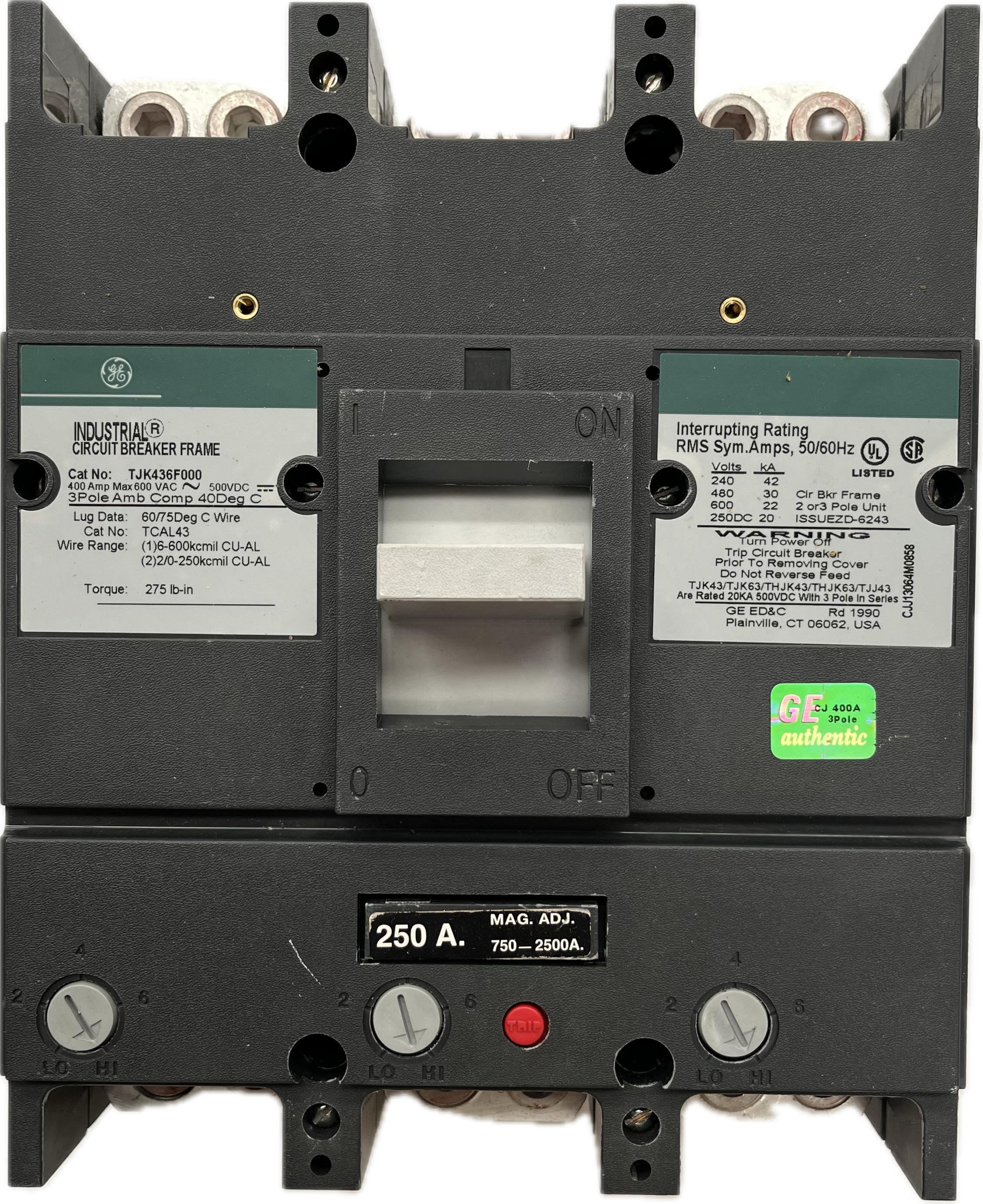 Featured image for “TJK436250WL Interruptor 3P 250A 600V GE”