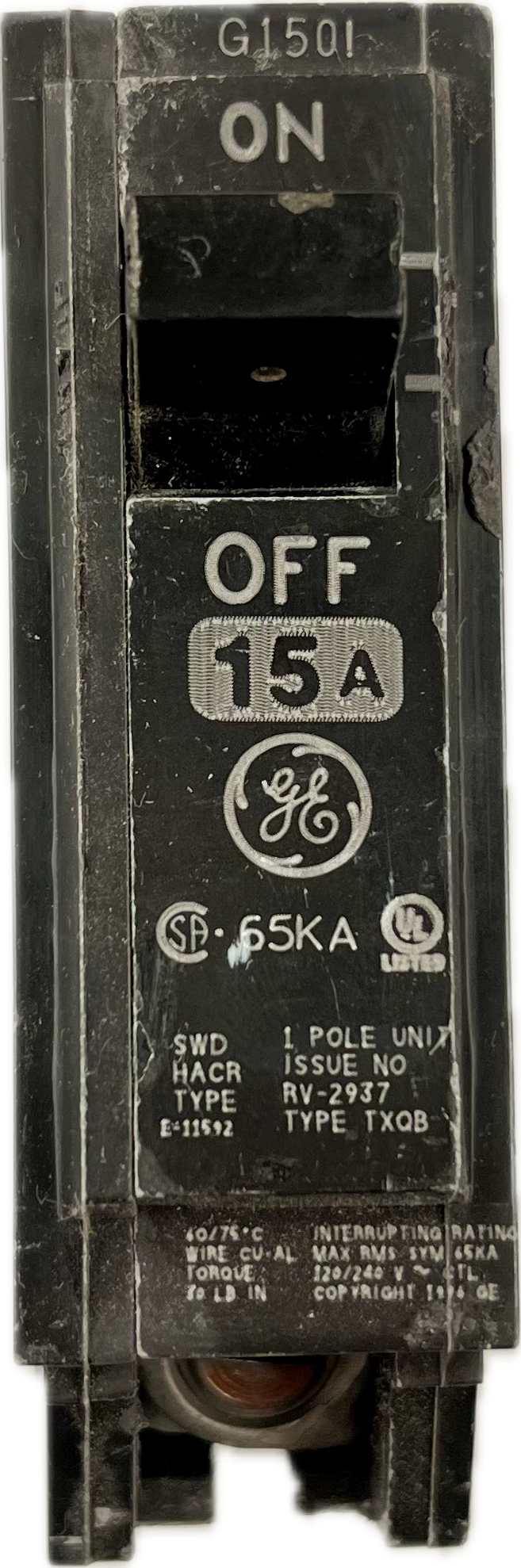 Featured image for “TXQB1115 Interruptor 1P 15AMP 65KA 120-240V MARCA GE”